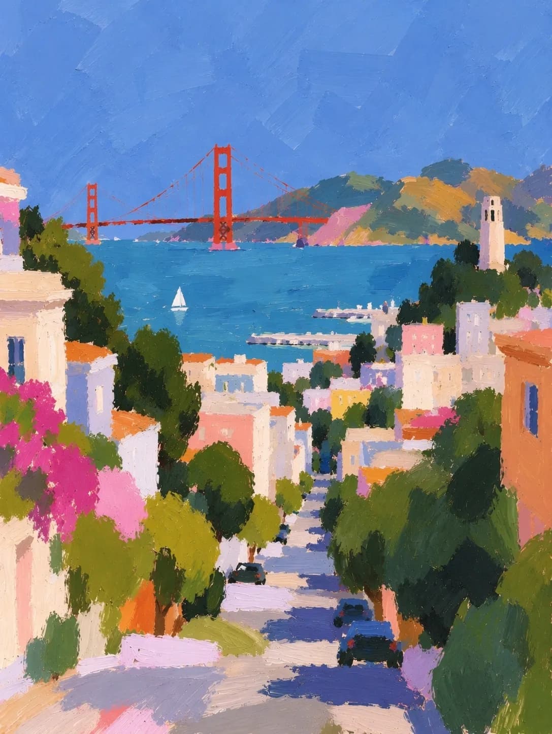 Impressionist cityscape with the Golden Gate Bridge