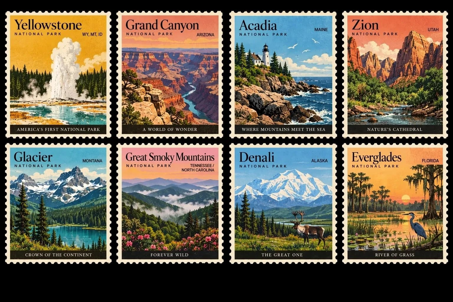 Vintage national park stamp collection